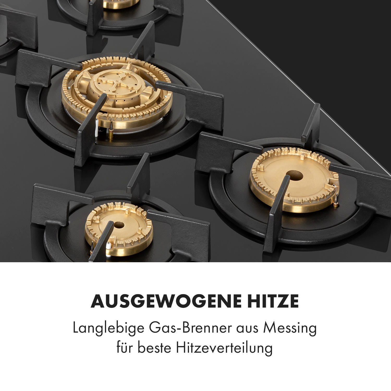 Klarstein Gas-Kochfeld Goldflame 5 Gaskochfeld 5-flammig Messing-Brenner Glaskeramik schwarz CP11-Goldflame-5, Einbau Gas Kochfeld Gasherd 5 Platten Kochplatte Einbaukochfeld