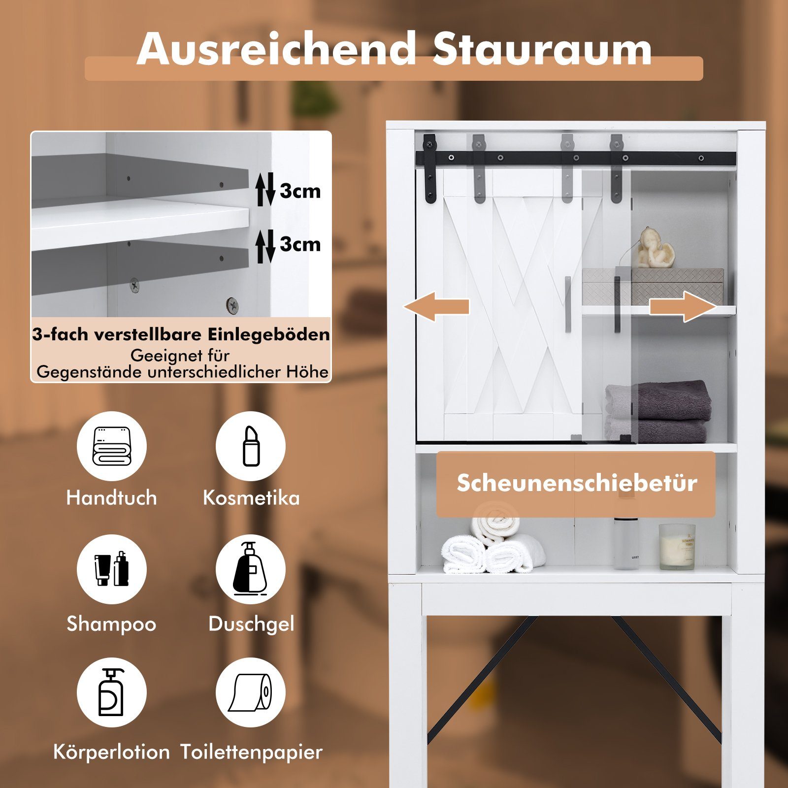 COSTWAY Waschmaschinenumbauschrank aus Holz,mit 3-Fach verstellbaren Regal