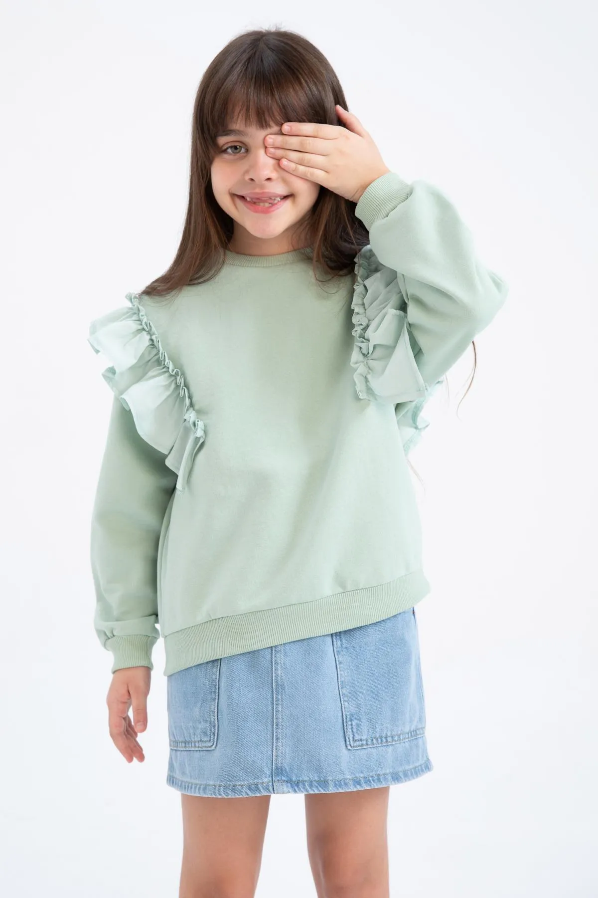 DeFacto  Weiches, flauschiges Mädchen-Sweatshirt mit Rundhalsausschnitt