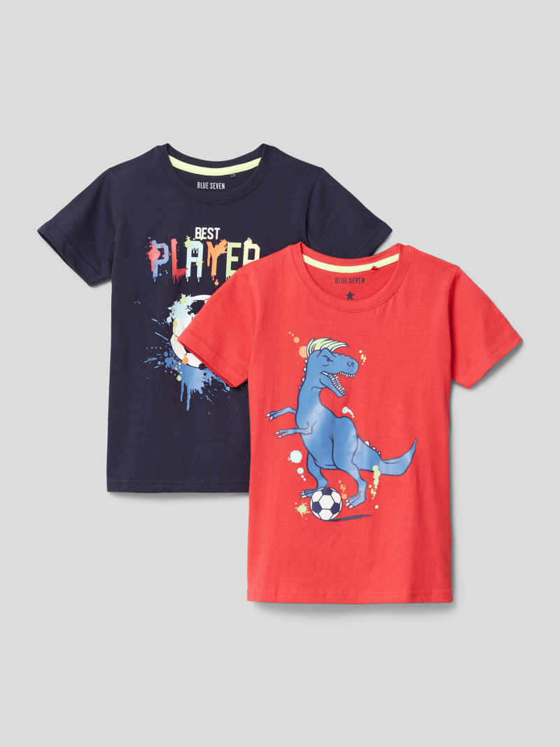 T-Shirt mit Motiv-Print im 2er-Pack in rot