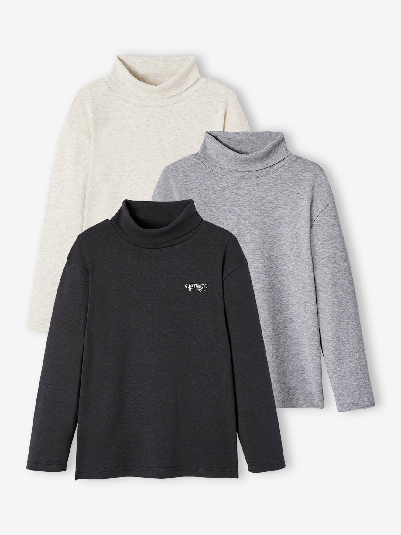 Vertbaudet 3er-Pack Jungen Rollkragenshirts BASIC Oeko-Tex - pack hellgrau meliert