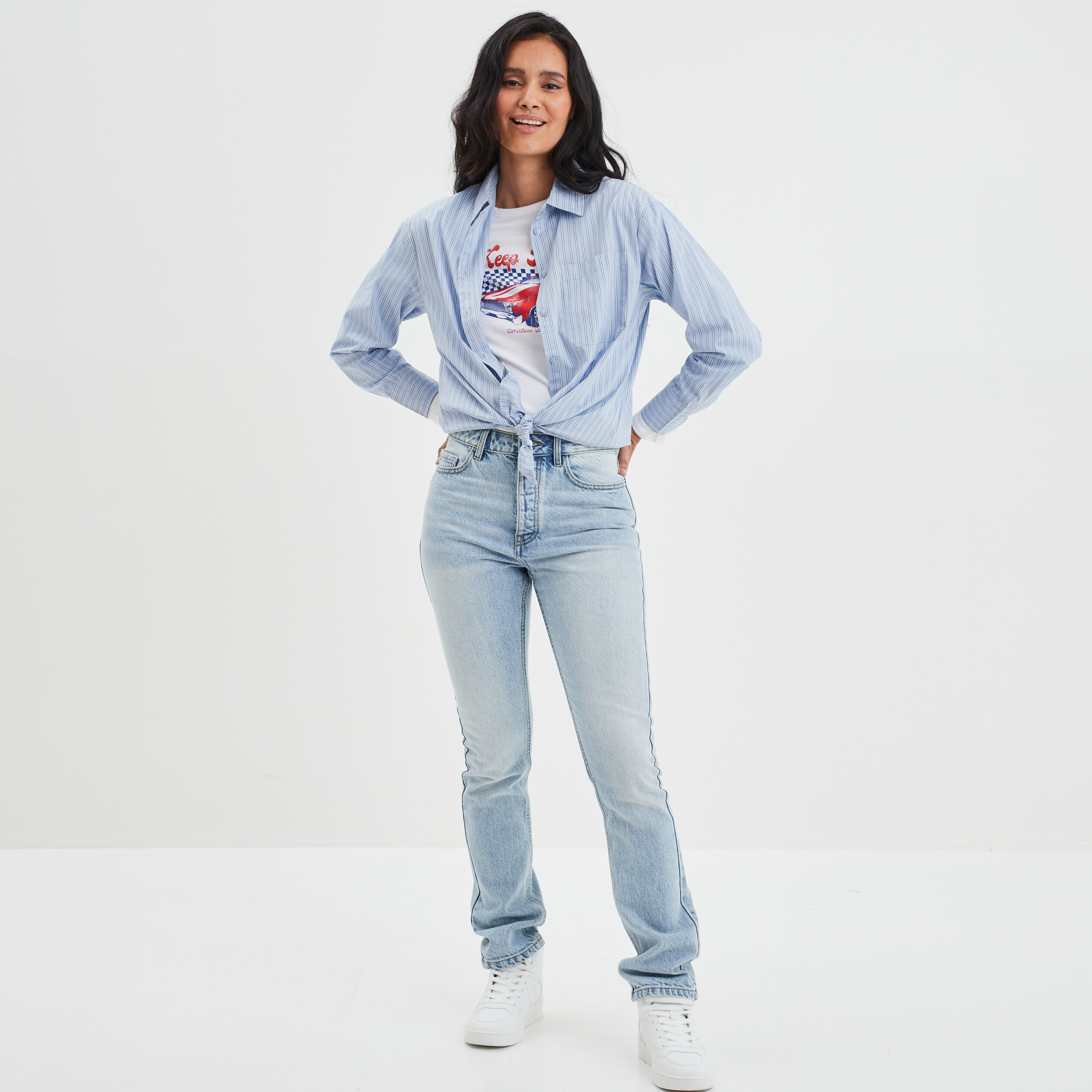 T-shirt ajusté manches longues coton blanc femme | La Halle