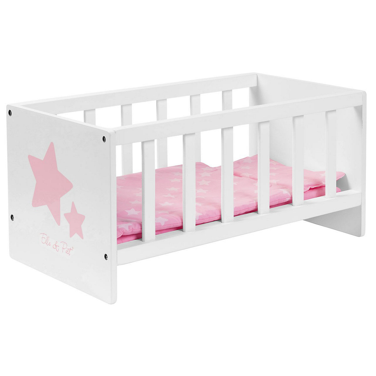 Puppenbett SLEEPY mit Sternchen aus Holz (Weiß-Rosa)
