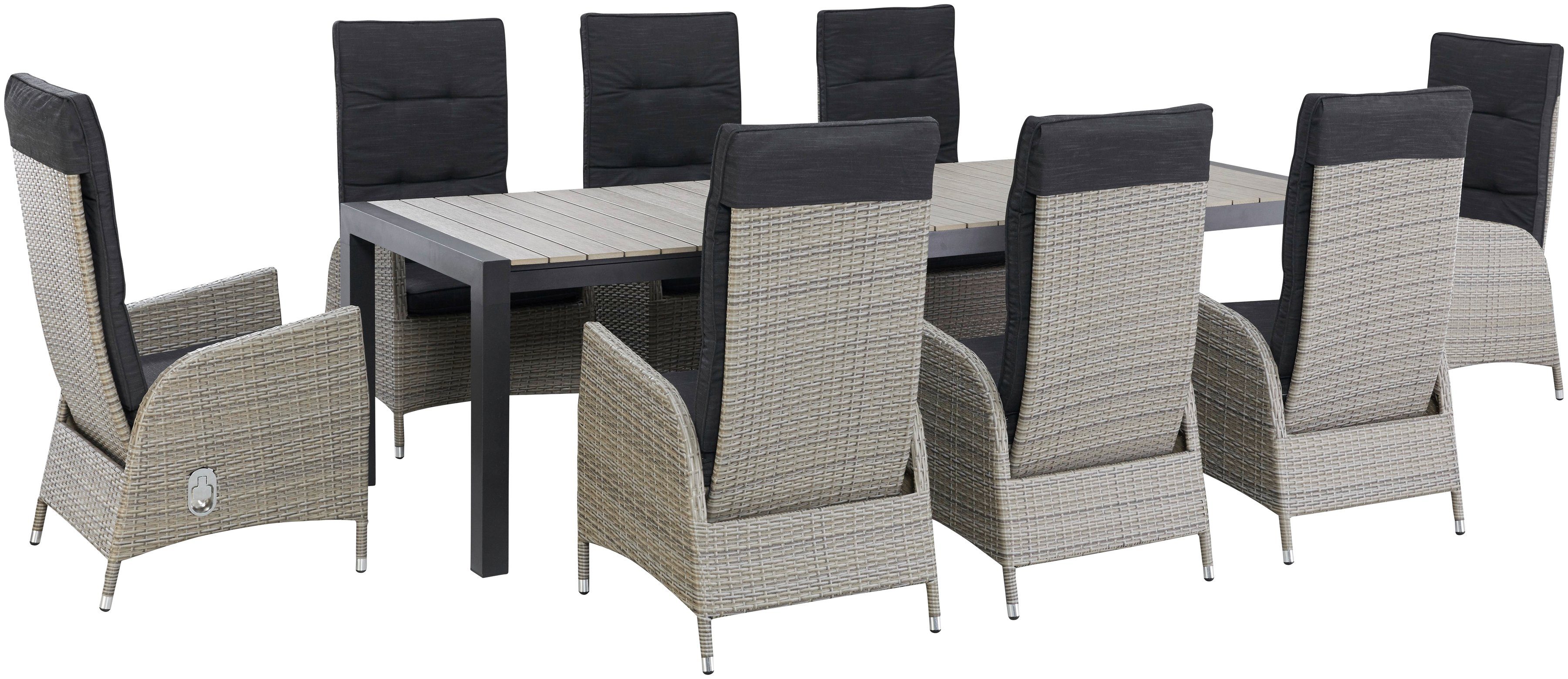KONIFERA Garten-Essgruppe Alva, (Set, 13-tlg., Alu, Polyrattan), 6x Stuhl, 1 Tisch ausziehbar 205-275 cm
