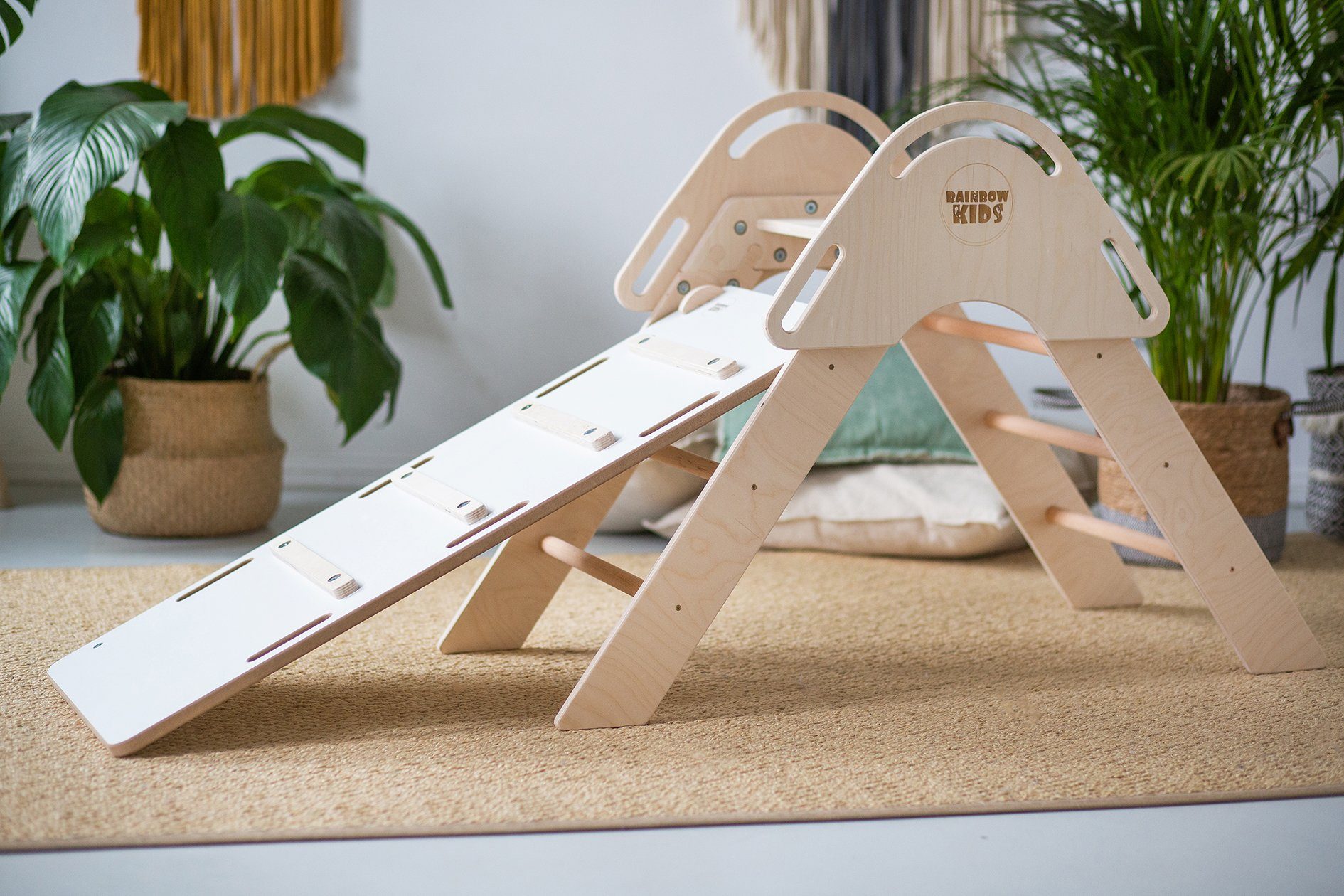 Rainbow Kids Kletterwand XL Holzspielzeug Montessori Kletterdreieck + Rutsche/Kletterwand S0017, (2-St), Made in Europe