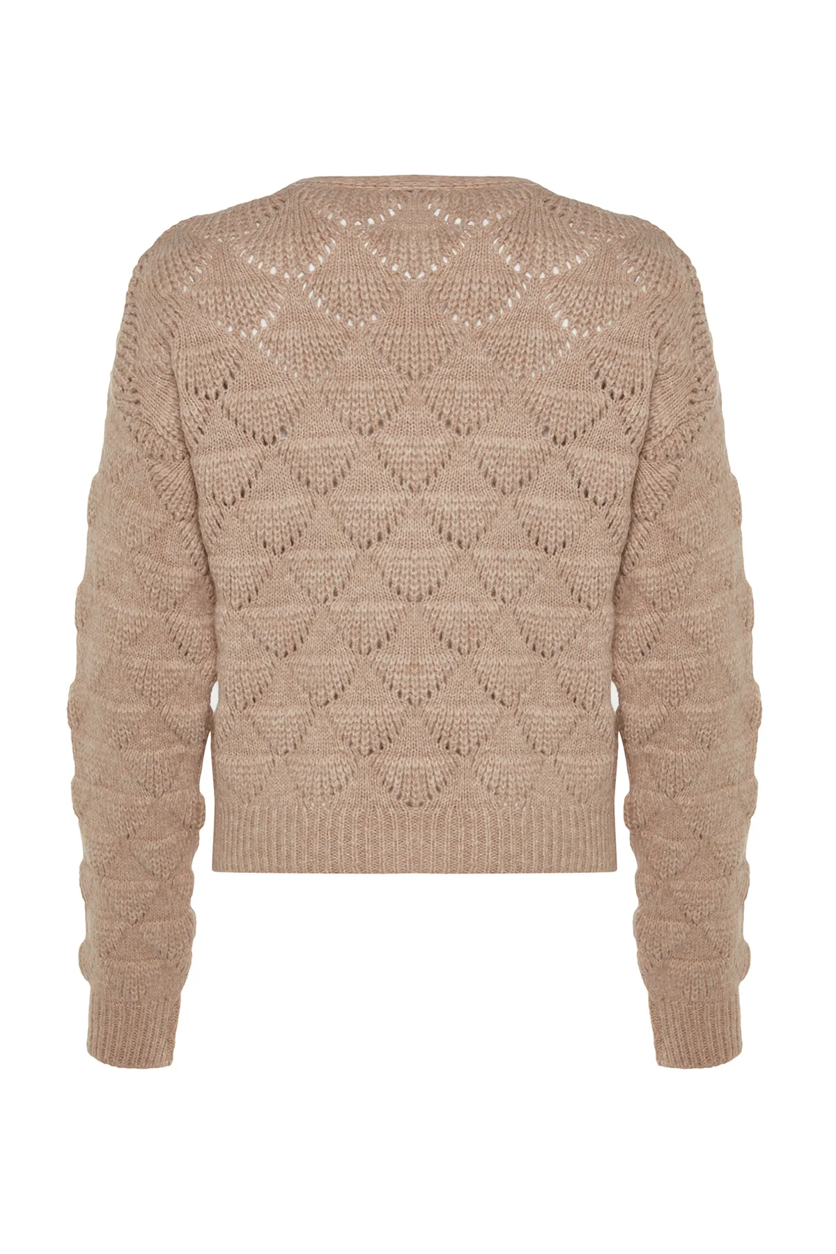 Trendyol Collection  Nerzfarbene Strickjacke mit Lochmuster TWOAW24HI00311