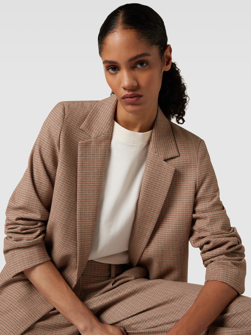 Blazer mit Hahnentrittmuster in camel