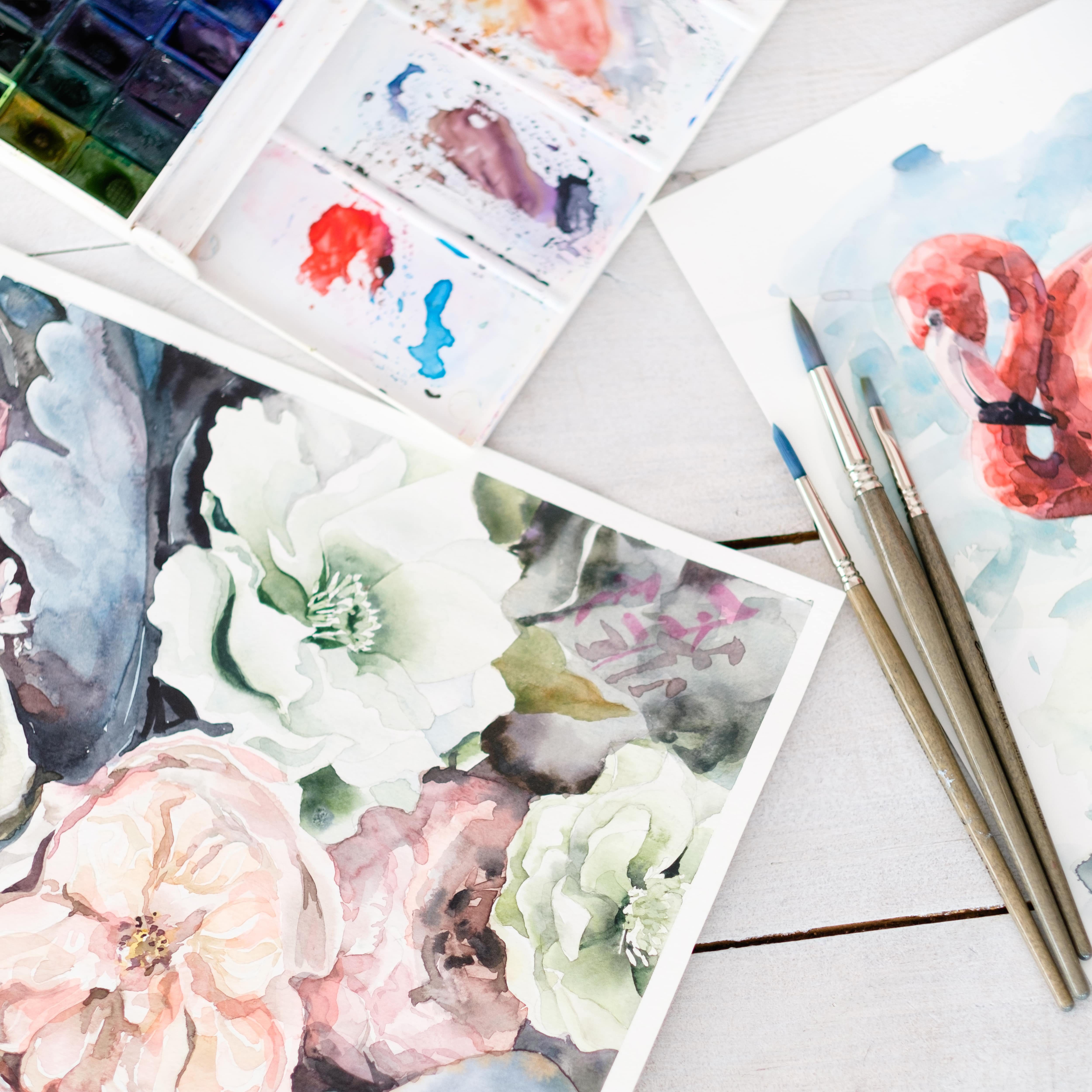 CreaTek Aquarellpapier 300g diverse Größen - Premium Qualität inkl. Pinsel & Bleistift uvm., 2 STUNDEN VIDEOKURS + 400 MALVORLAGEN
