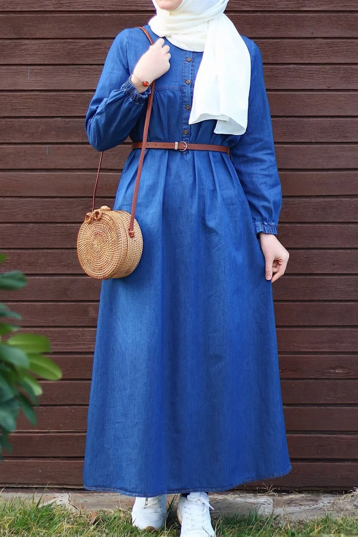 InStyle  Jeanskleid mit Robe und Knopfleiste – Blau