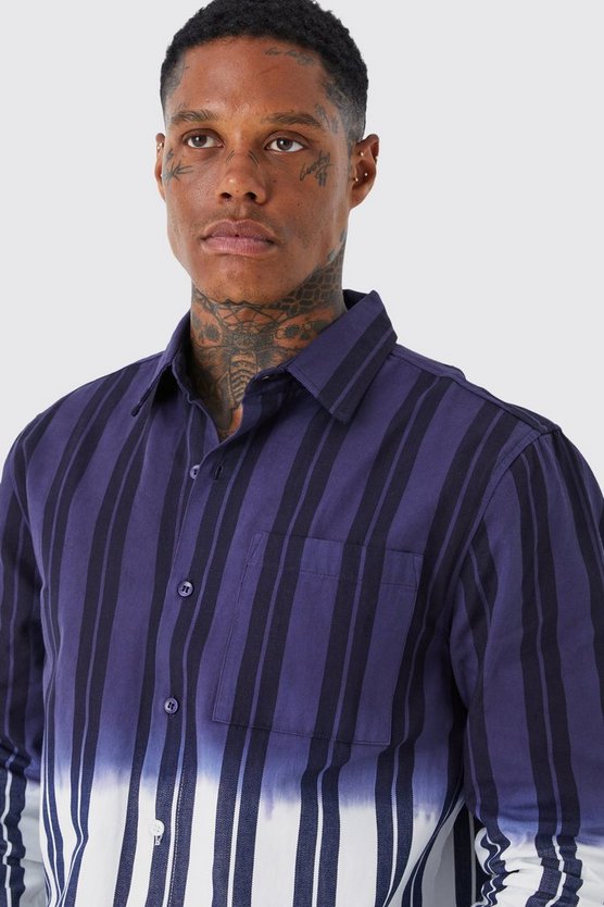 Gestreiftes Twill Overshirt mit Farbverlauf