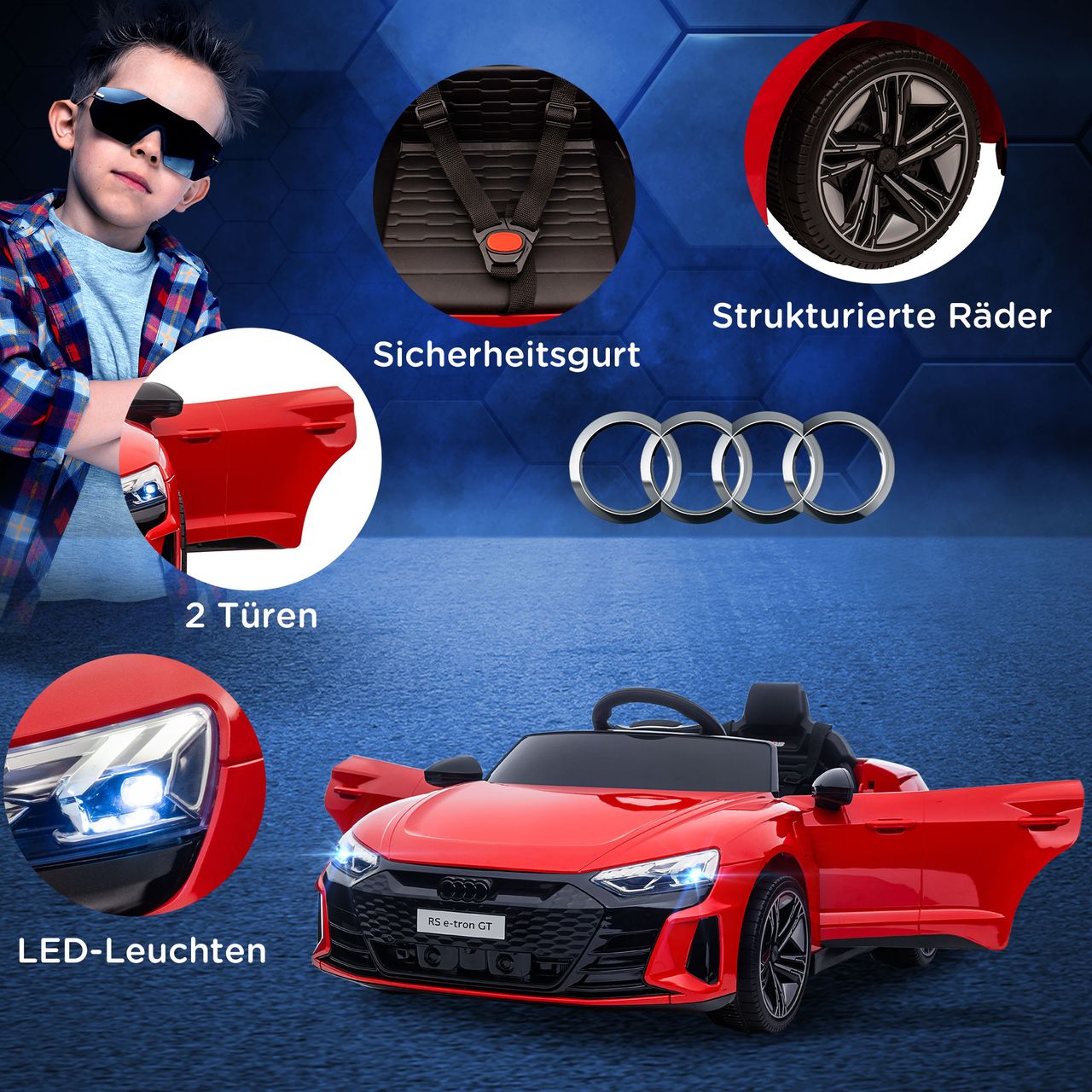 HOMCOM Kinder Elektroauto, Kinderfahrzeug mit Ferbedienung, Kinderauto, Rot