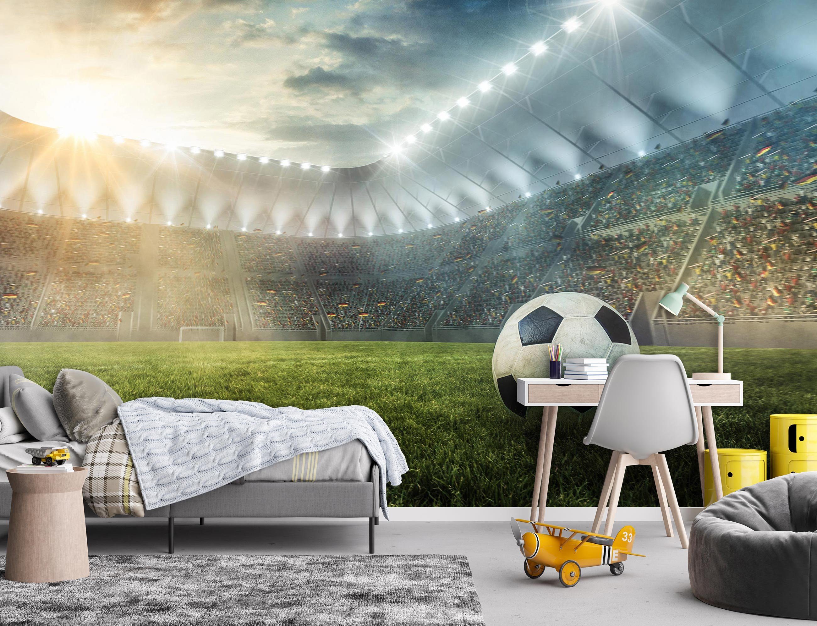 Wallarena Fototapete Kinderzimmer Jungen Stadion Fußball Kinder Vlies Tapete Vliestapete, Glatt, Kinder, Vliestapete inklusive Kleister
