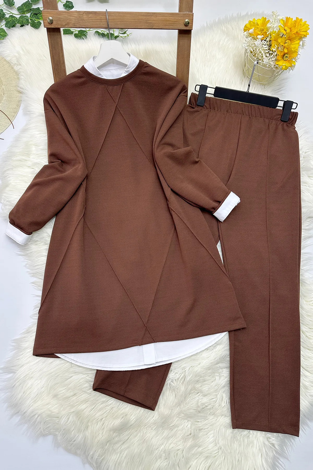 MODAQU  Çimalı Crepe Doppelset - Braun