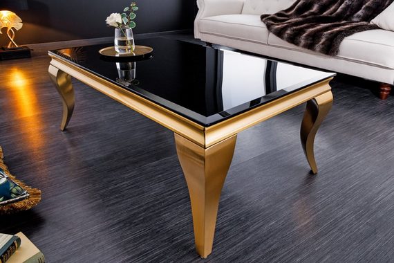riess-ambiente Couchtisch MODERN BAROCK 100cm schwarz / gold (Einzelartikel, 1-St), Wohnzimmer · Glasplatte · Edelstahl · eckig