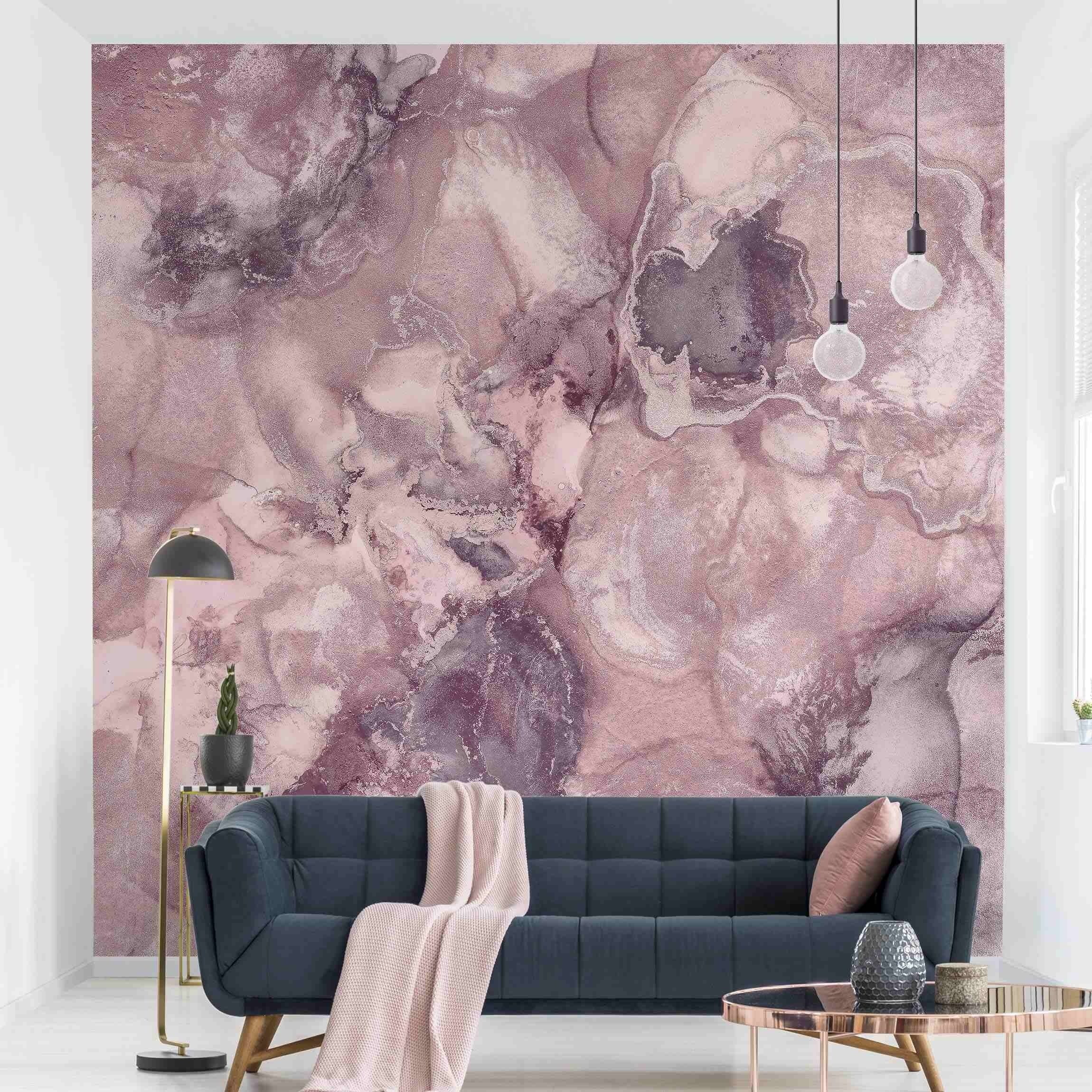 Bilderdepot24 Vliestapete Abstrakt Marmor Violett Tapete Wanddeko Modern Kunst, Glatt, Matt, (Inklusive Gratis-Kleister oder selbstklebend), Wohnzimmer Schlafzimmer Küche Flur Fototapete Motivtapete Wandtapete