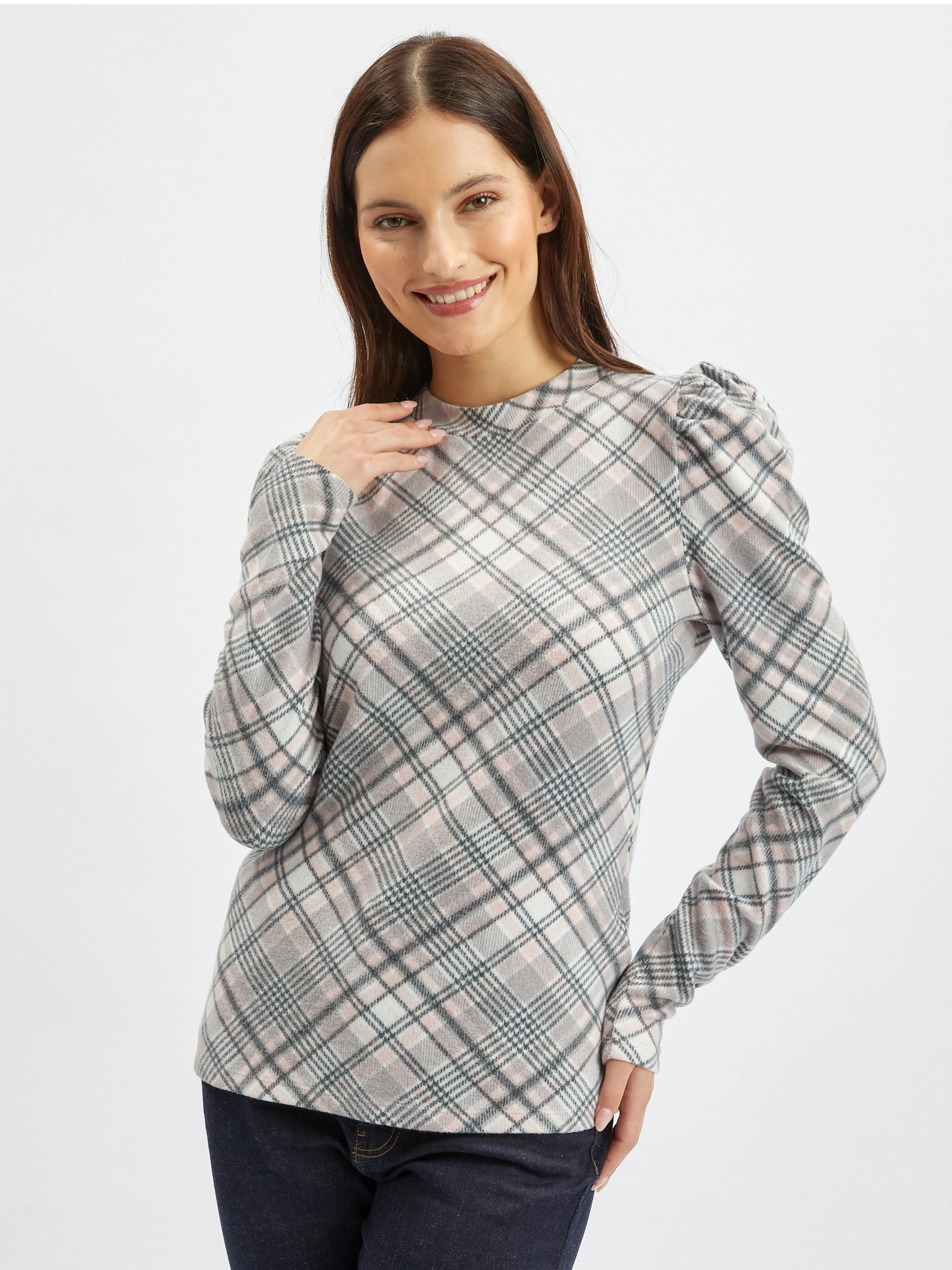 Rosa und grauer Damen-Karo-Pullover ORSAY
