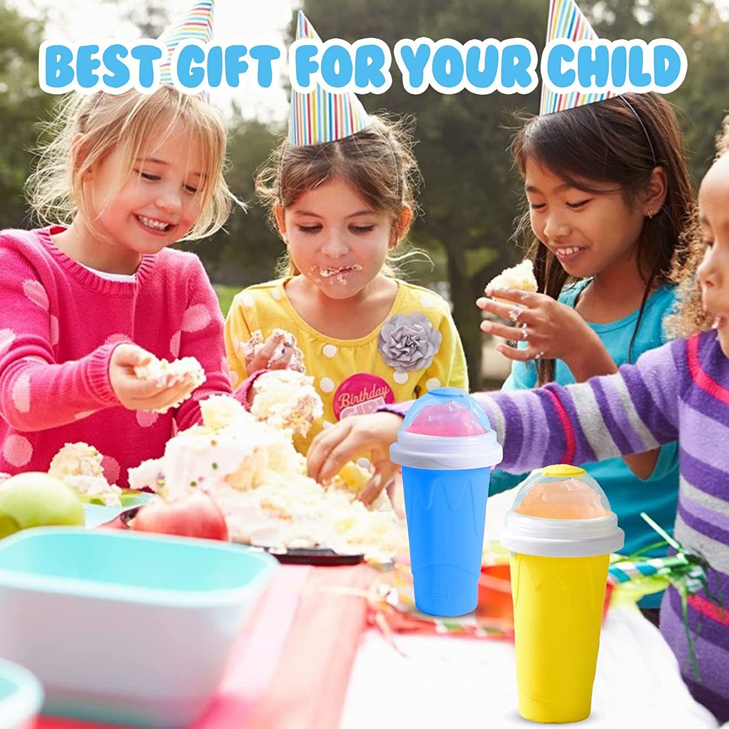 NUODWELL Smoothie-Maker Slush Becher, Slushy Squeeze Cup, Smoothie Maker mit Strohhalm Löffel