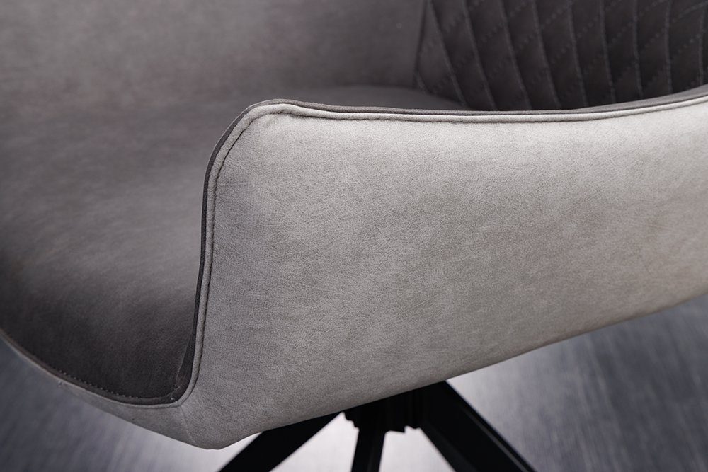 riess-ambiente Polsterstuhl ALPINE grau-hellgrau / schwarz (Einzelartikel, 1 St), Esszimmer · Microfaser · Metall · mit Armlehne · 180° drehbar · Modern