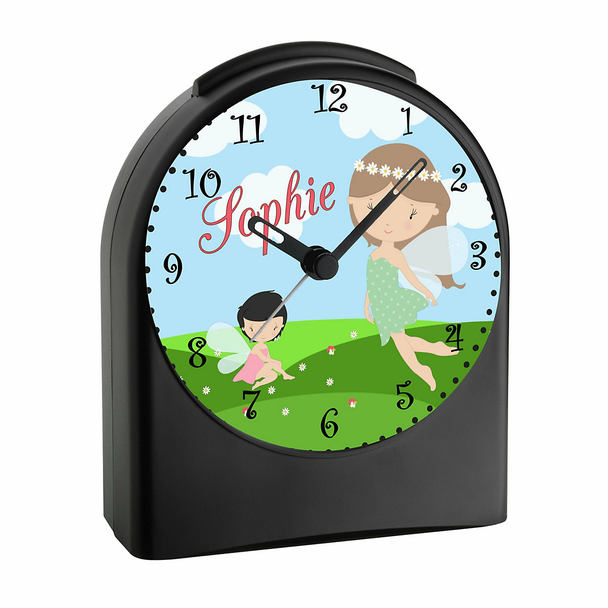 Kinder Funkwecker personalisiert mit Namen Fee Atom-/Funkuhr, 12-Stunden-Anzeigeformat, Schlummerfunktion, Nachtlicht, Geräuschlos/Ohne Ticken
