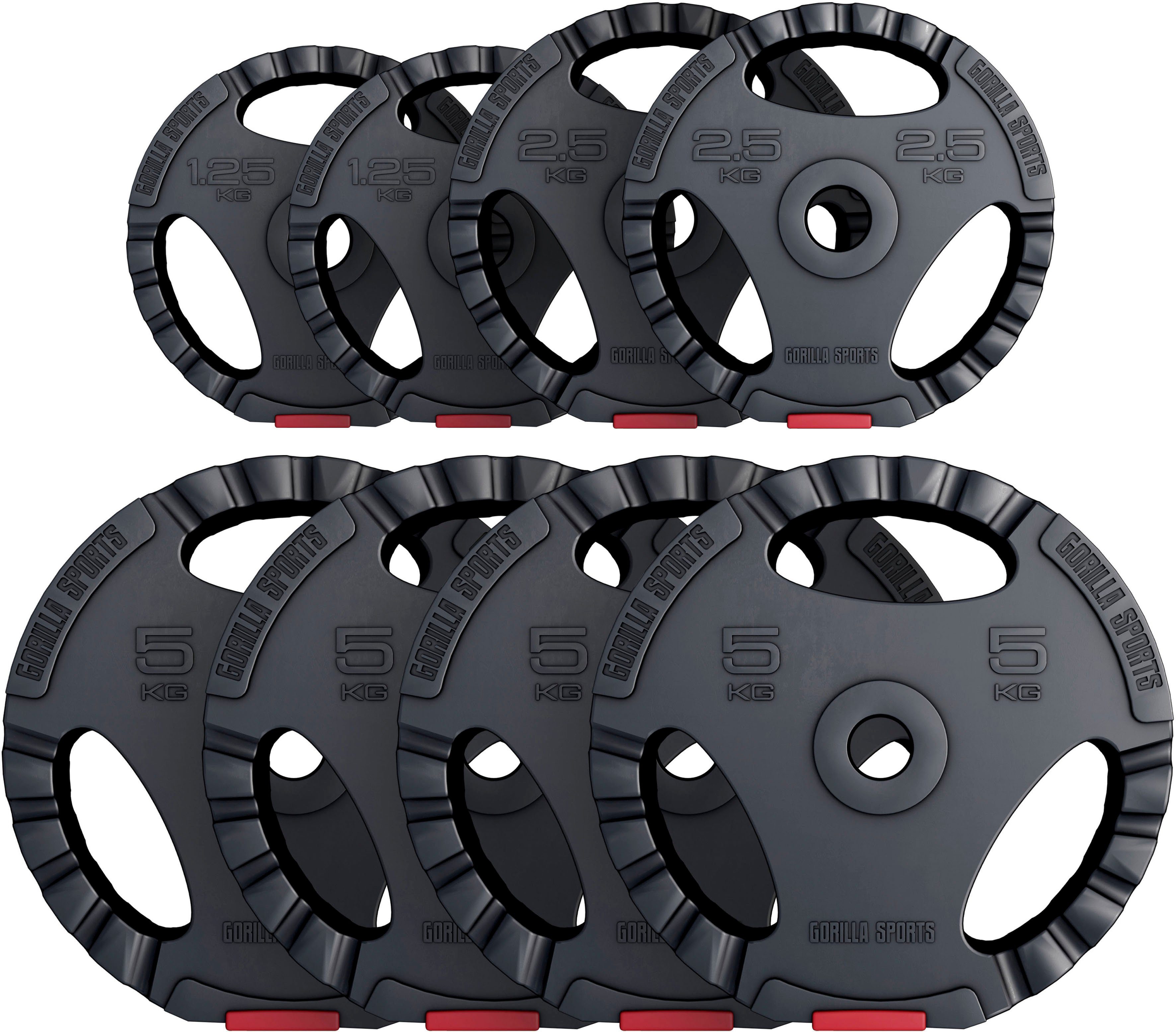 GORILLA SPORTS Hantelscheiben 27,5 kg - 2 x 1,24 kg; 2 x 2,5 kg; 4 x 5 kg, 27,5 kg, (Set, 8-tlg)