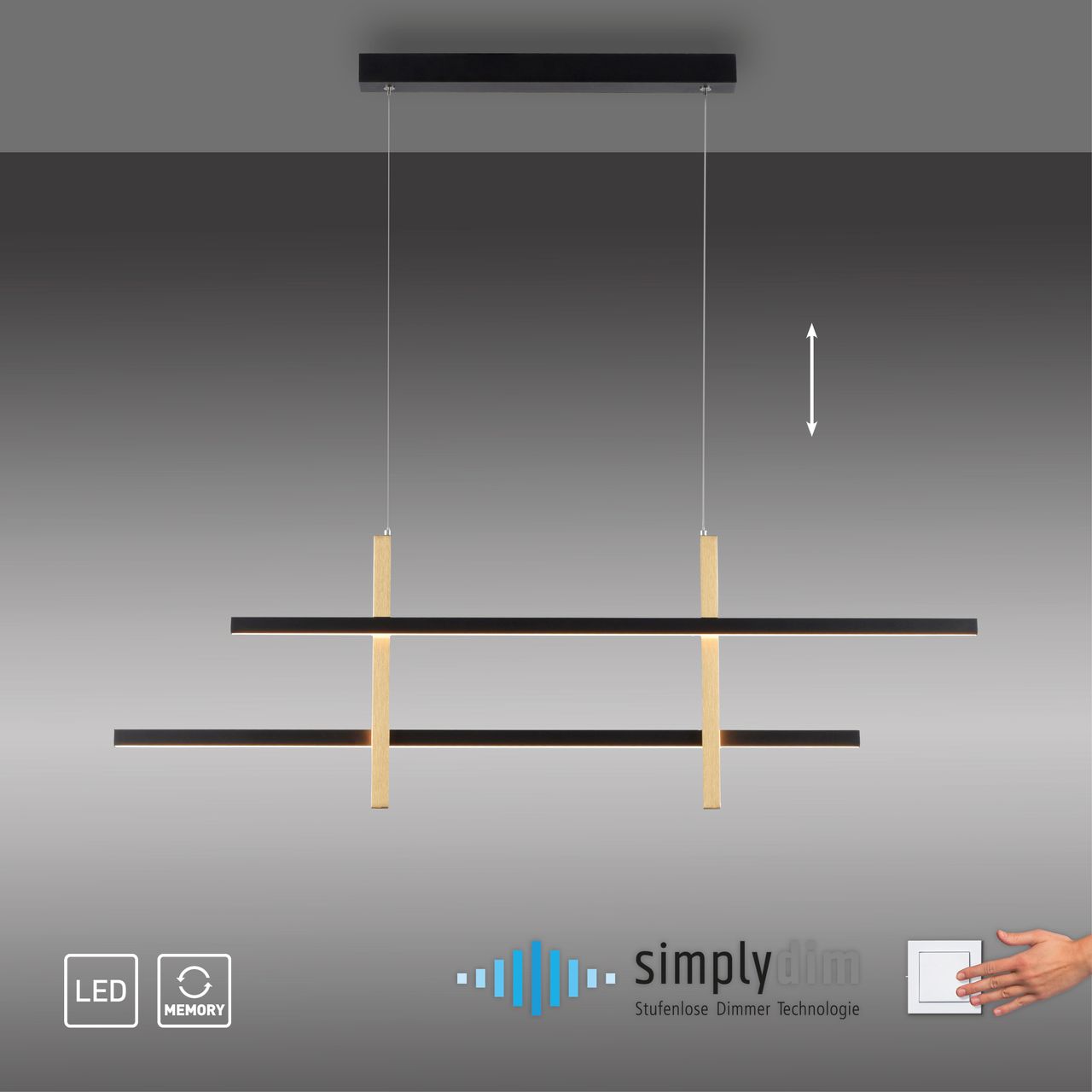 Paul Neuhaus LED Pendelleuchte BARRA, SimplyDim-Funktion, IP20, Schwarz