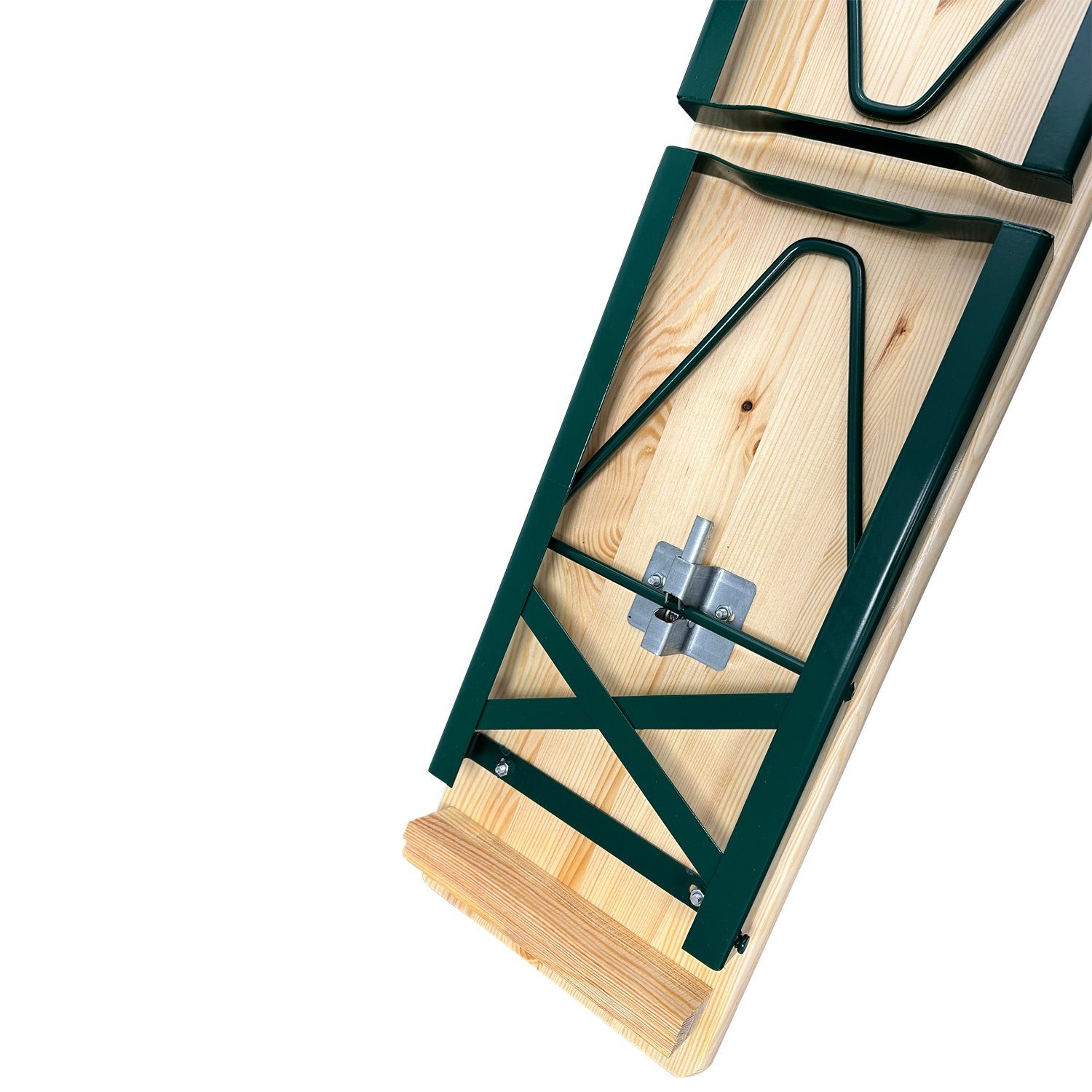 DEGAMO Bierzeltgarnitur MUCK, (3-tlg), 110cm, Kiefer + Stahl grün, für kleine Flächen
