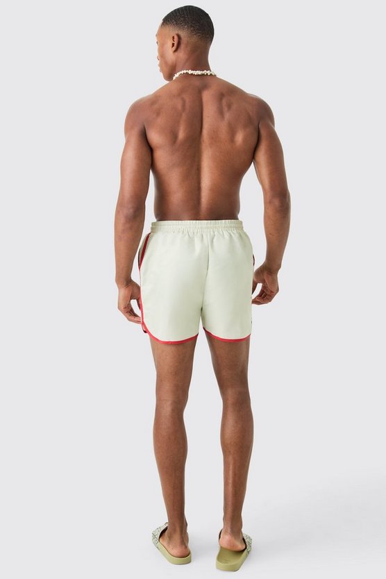 Kurze bestickte Badehose mit Streifen