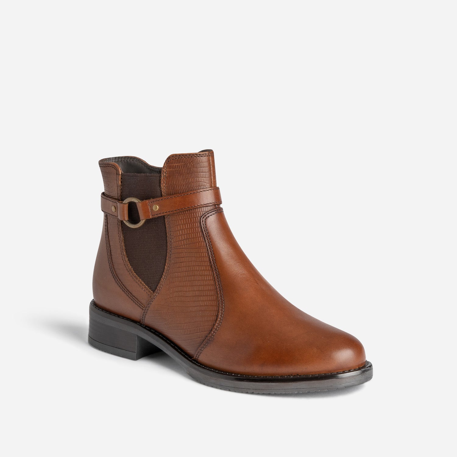 Boots cognac en cuir détail effet python