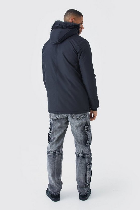 Parka mit Kapuze und Kunstfell-Detail