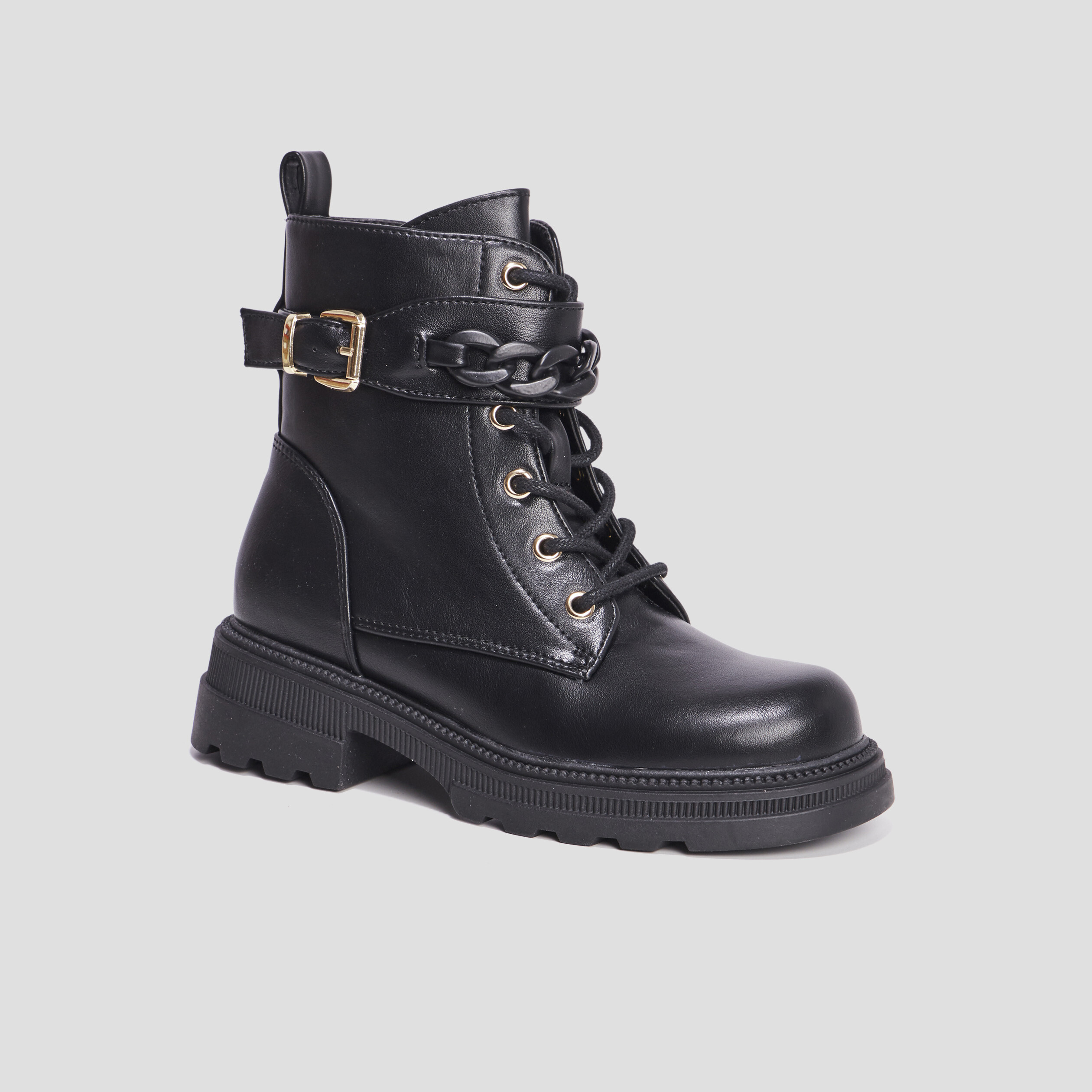 Bottines ranger avec chaînes et boucles noir fille | La Halle