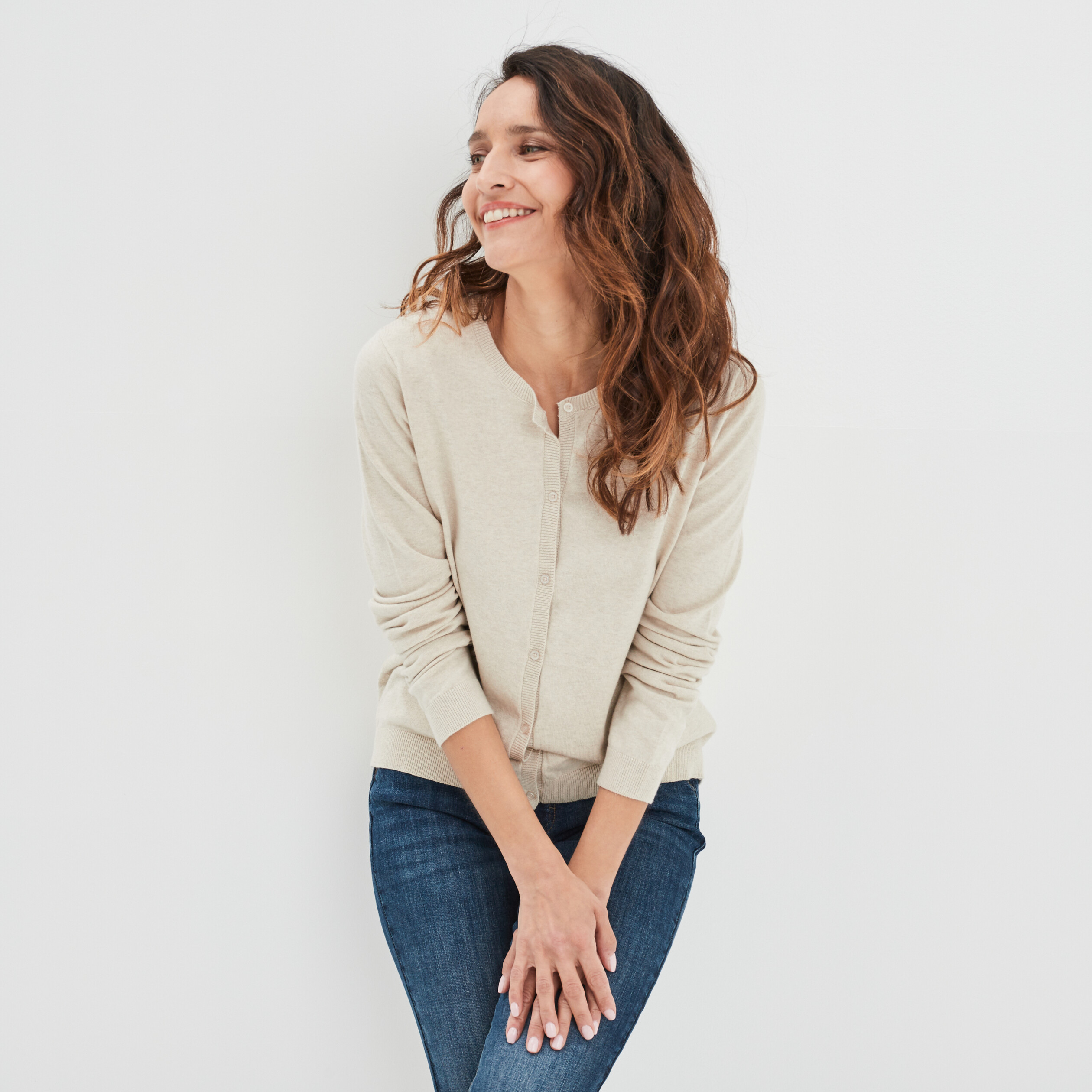 Gilet manches longues boutonné sable femme | La Halle