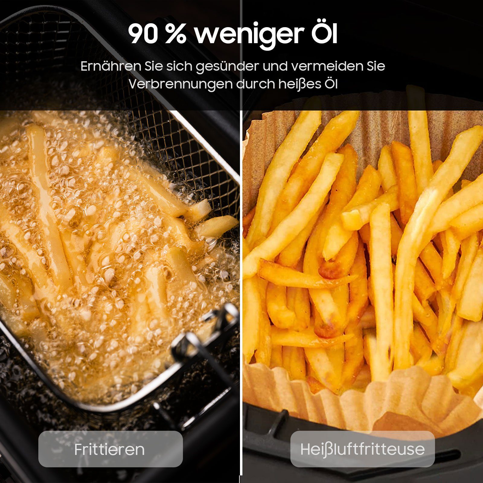 Senmudi Heißluftfritteuse Airfryer mit 2 Körben, Heißluftfritteuse ohne Öl 10 L, 8 Programmen, 2600,00 W, ohne Öl, XXL Friteuse Heissluft Fritteusen Air Fryer, 5L+5L