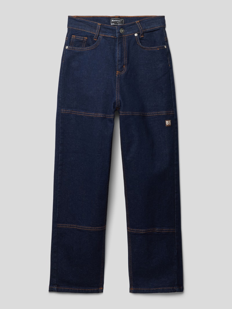Jeans mit Teilungsnähten und Eingrifftaschen in dunkelblau