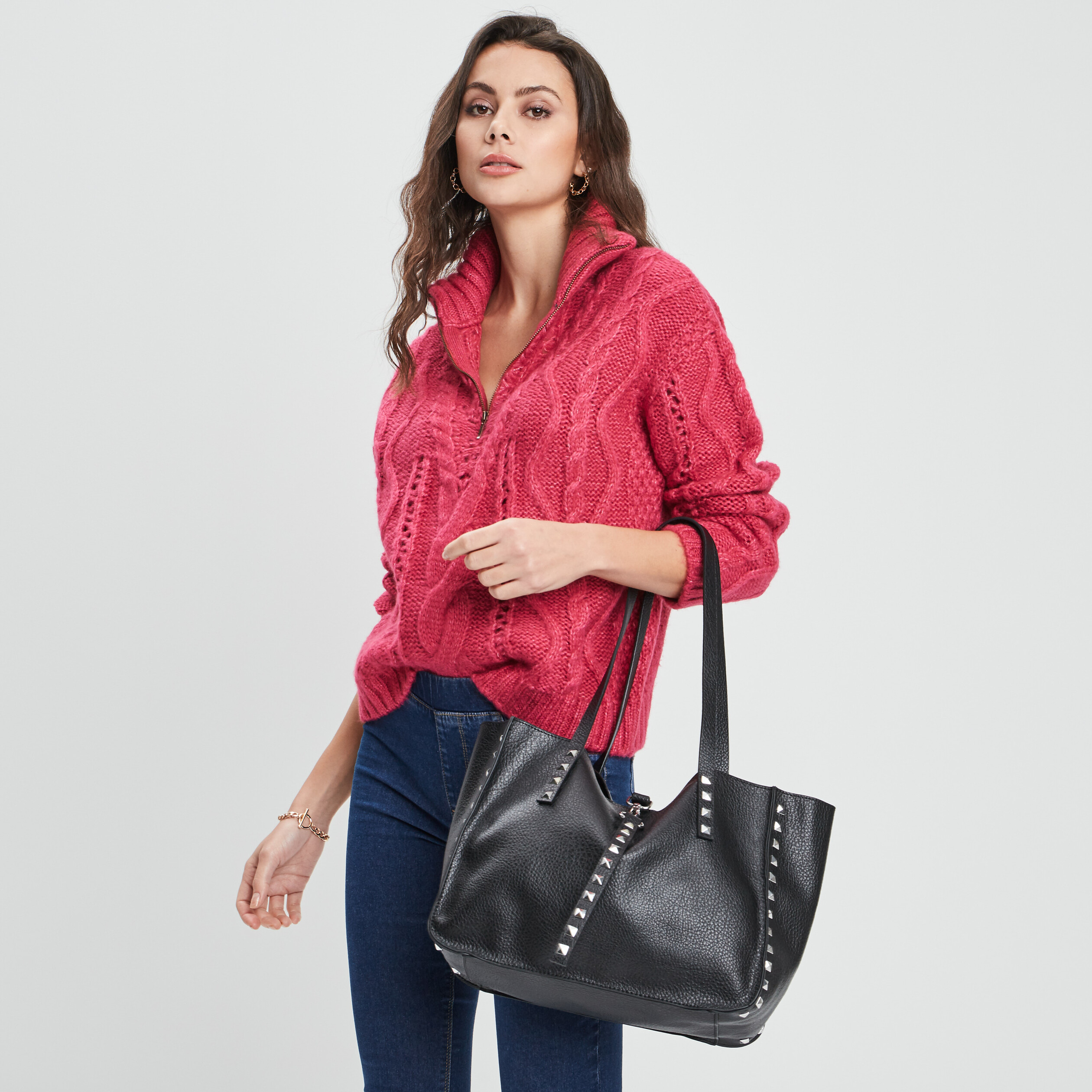 Sac cabas avec clous noir femme | La Halle