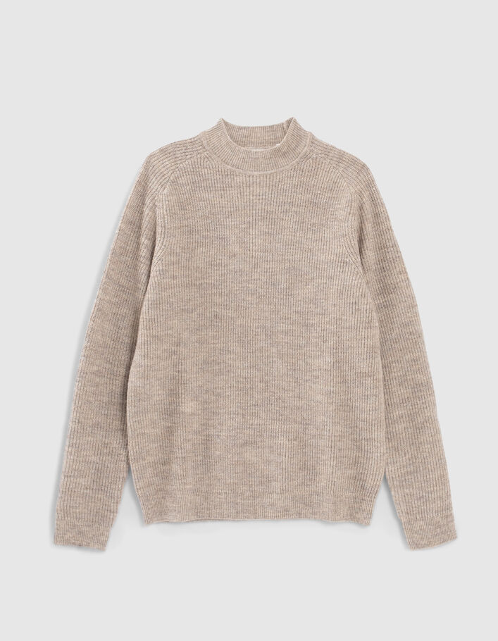 Pull vison tricot côtelé à col cheminée Homme