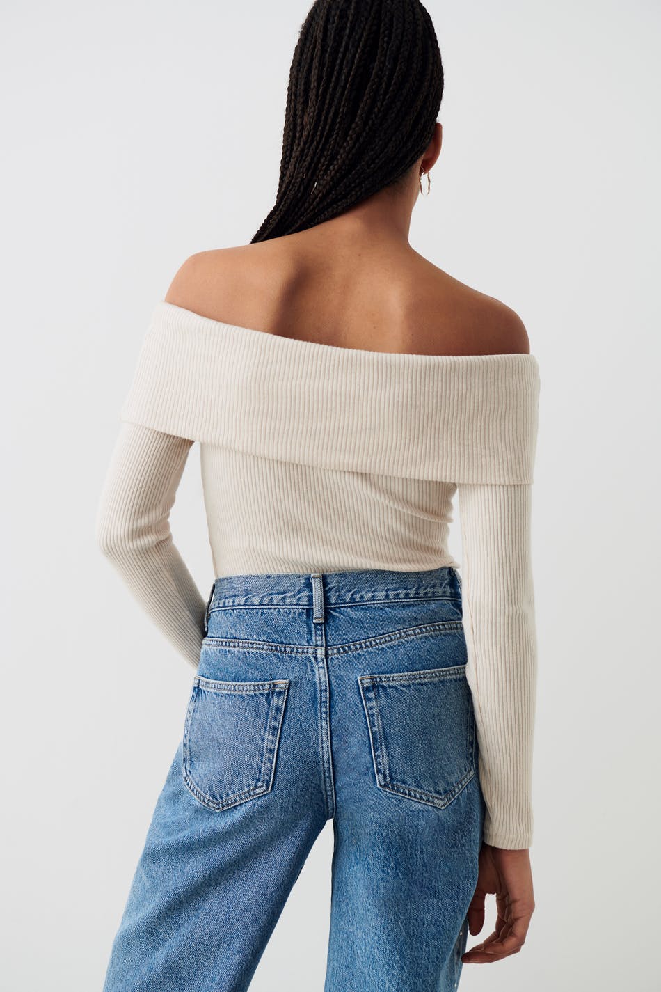 Off shoulder rib top