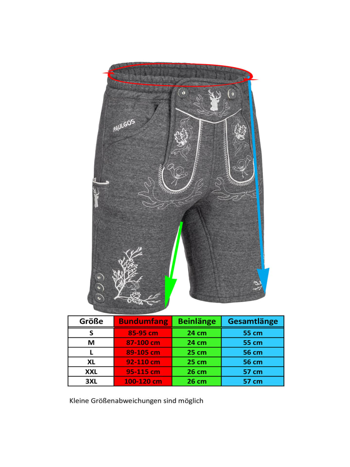 PAULGOS Jogginghose Design Trachten Lederhose Bermuda Shorts Kurz JOK3 in Dunkelgrau günstig kaufen