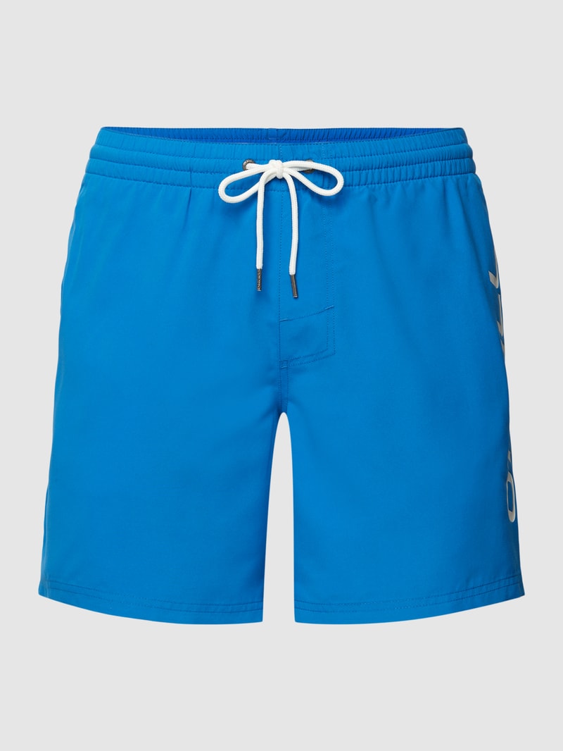 Badehose mit Label-Print Modell 'Cali' in royalblau