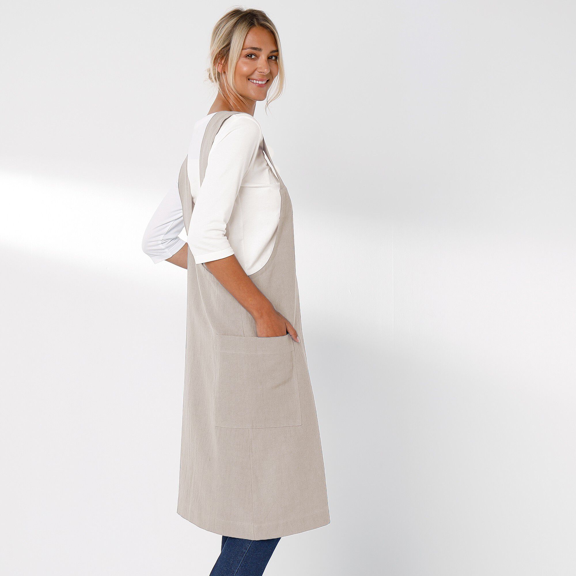 Tablier de cuisine japonais coton et lin uni personnalisable