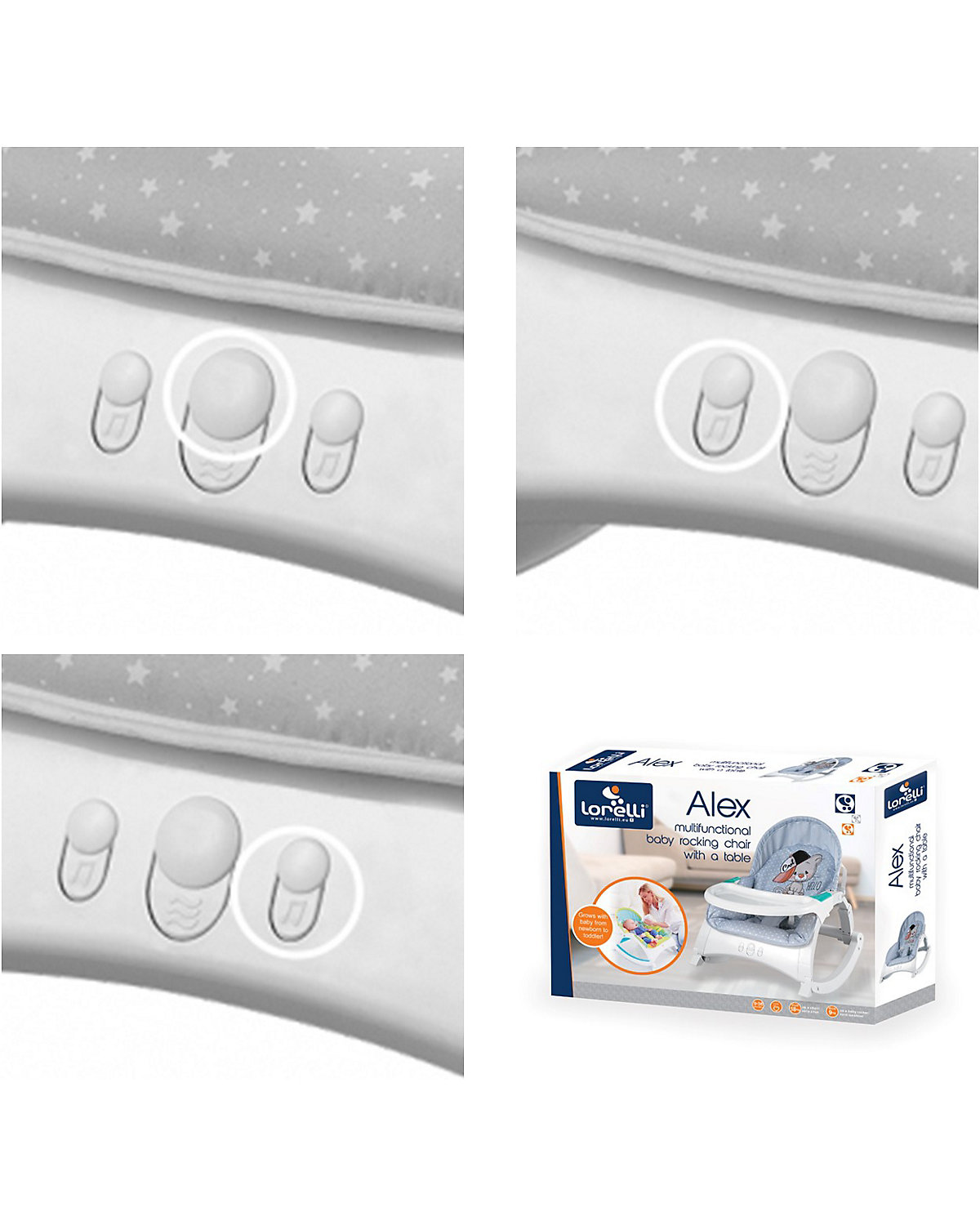 Babywippe ALEX 3 in 1 Tisch Vibrationsfunktion, 4 Melodien Babywippen
