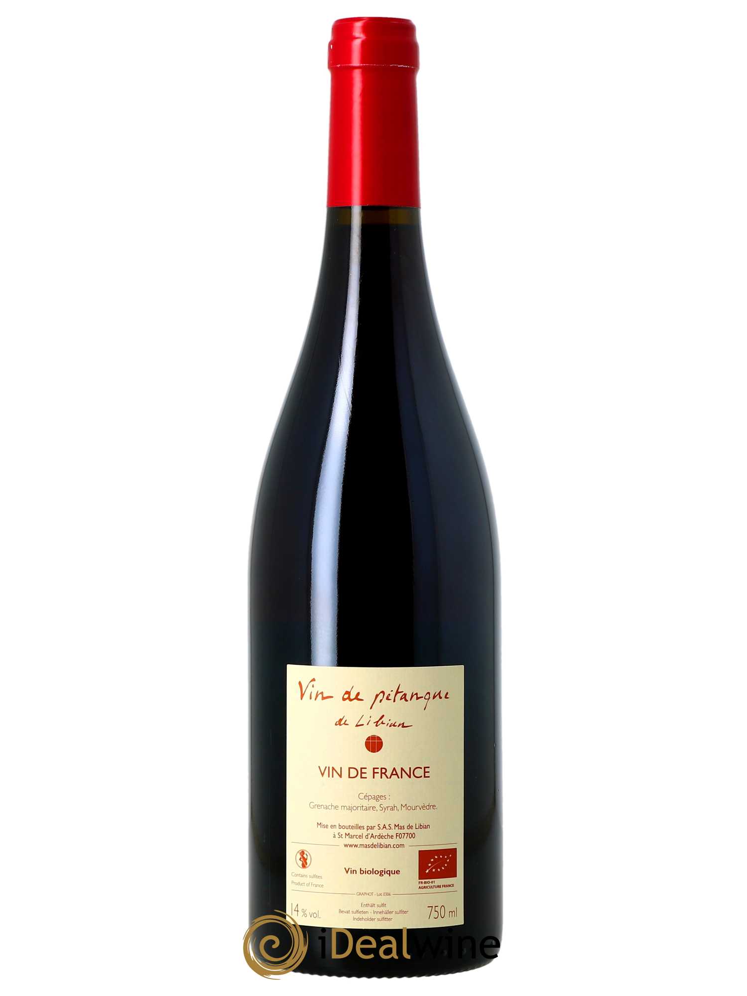 IGP Ardèche Vin de Pétanque Mas de Libian  2022 - Lot de 1 Bouteille
