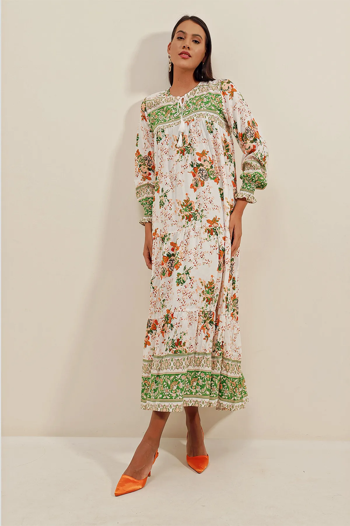 Bigdart  1947 Gemustertes langes Kleid – Grün