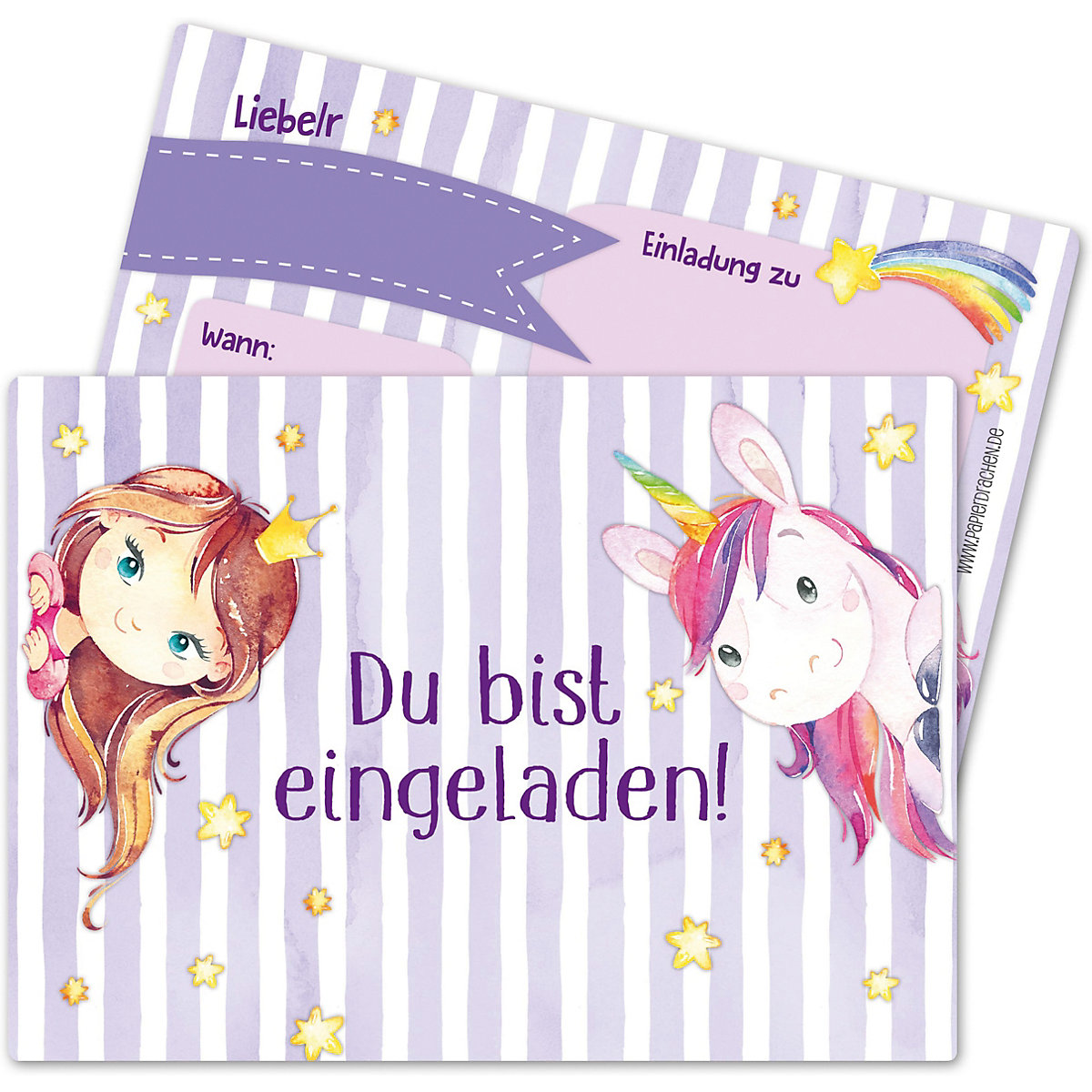 Einladungskarten Kindergeburtstag Fee und Einhorn (12 Stk)