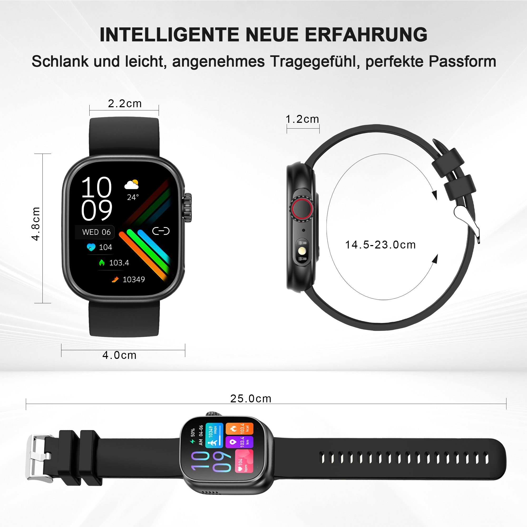 Mutoy Smartwatch, Damen Herren Smartwatch, Fitness Tracker Uhr Smartwatch (Fitnessuhr mit Telefonfunktion 2,01