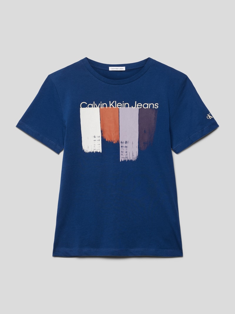 T-Shirt mit Label-Print in dunkelblau
