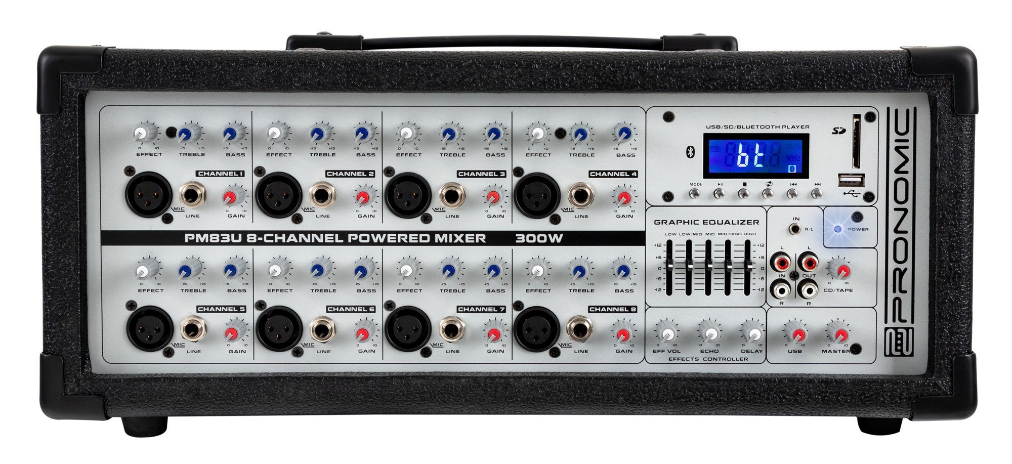Pronomic Mischpult PM83U 8-Kanal Powermischer, mit Verstärker, Bluetooth und integriertem USB/SD MP3-Player