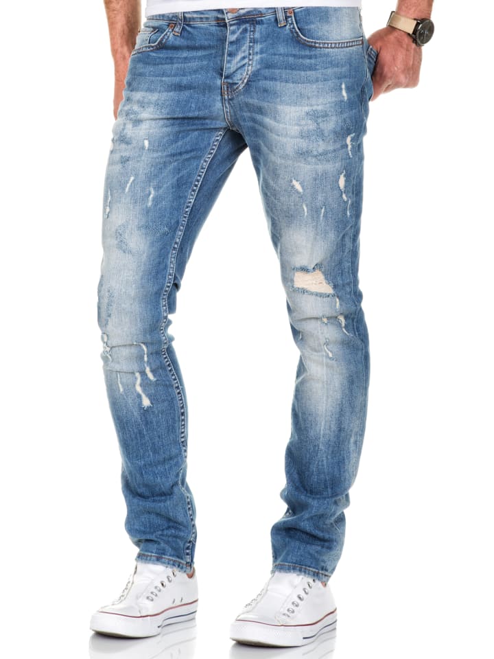 Amaci&Sons Slim Fit Destroyed Jeans FRESNO in Hellblau günstig kaufen