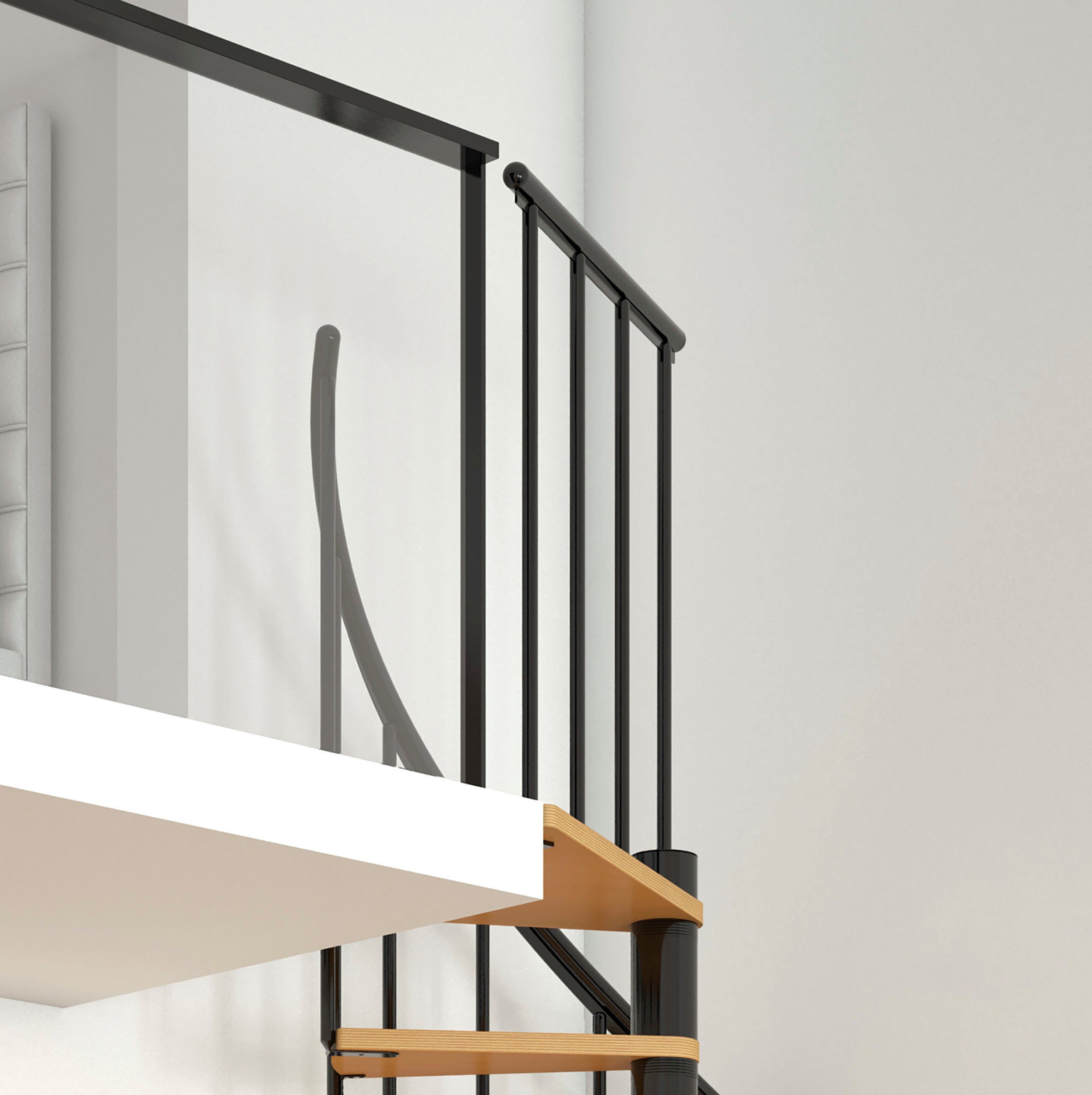 Dolle Spindeltreppe Calgary, für Geschosshöhen bis 280,8 cm, Stufen offen, Buche, Ø: 140 cm