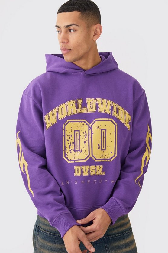Kastiger Oversize Worldwide Hoodie im College-Stil