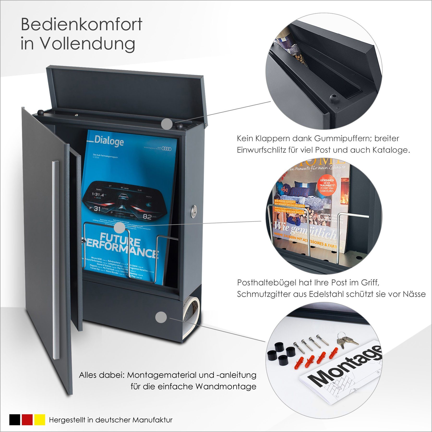MOCAVI Briefkasten Box 110 Briefkasten Zeitungsfach anthrazit (RAL 7016)